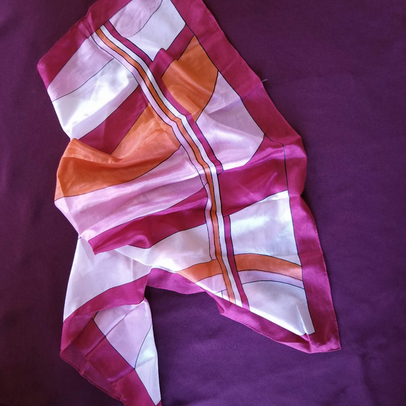Silk Road Accessories - VINTAGE Silk Scarf in Fuschia & Orange